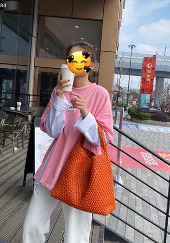 Mia Hobo Woven Single Handle Tote Orange