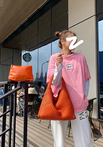 Mia Hobo Woven Single Handle Tote Orange