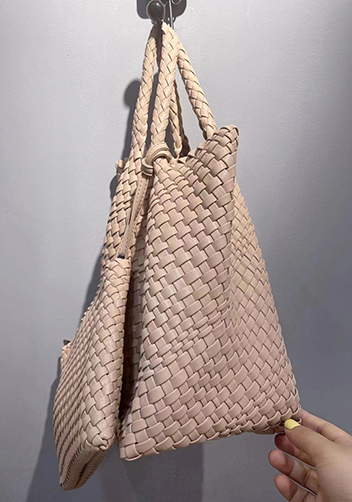 Mia Woven Tote With Pochette Beige