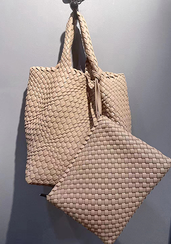 Mia Woven Tote With Pochette Beige