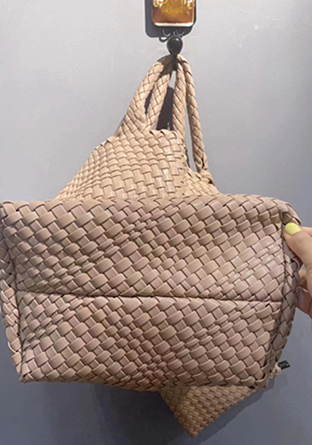 Mia Woven Tote With Pochette Beige