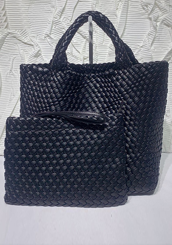 Mia Woven Tote With Pochette Black