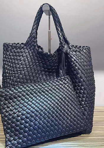 Mia Woven Tote With Pochette Black