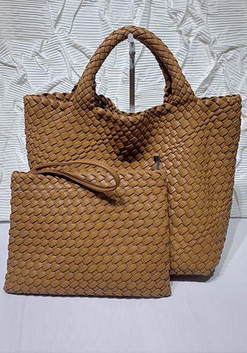 Mia Woven Tote With Pochette Camel
