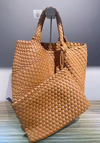 Mia Woven Tote With Pochette Camel