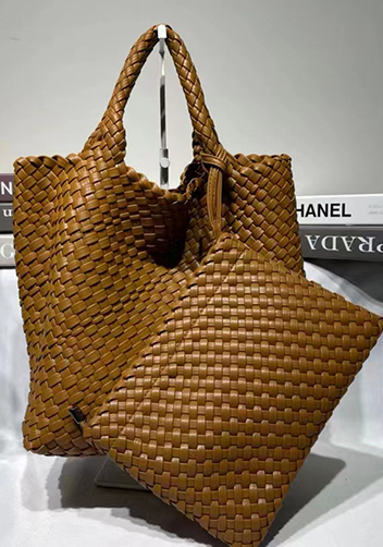 Mia Woven Tote With Pochette Camel
