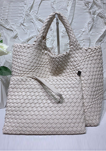 Mia Woven Tote With Pochette Cream