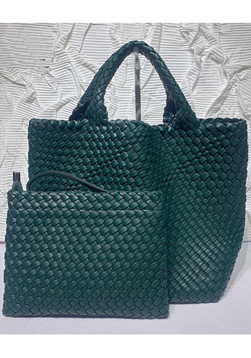 Mia Woven Tote With Pochette Dark Green