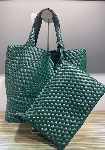 Mia Woven Tote With Pochette Dark Green