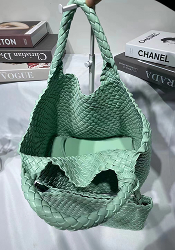 Mia Woven Tote With Pochette Light Green