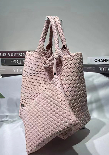 Mia Woven Tote With Pochette Pink