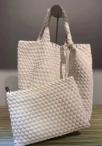 Mia Woven Tote With Pochette White