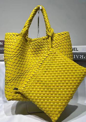 Mia Woven Tote With Pochette Yellow