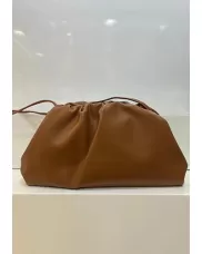 Dina Leather Large Clutch Shoulder Bag Brown