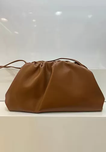 Dina Leather Large Clutch Shoulder Bag Brown