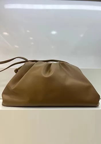 Dina Leather Large Clutch Shoulder Bag Camel
