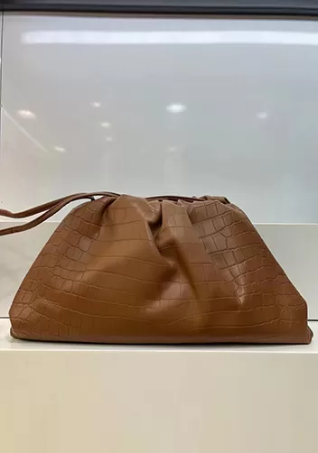 Dina Leather Large Clutch Shoulder Bag Croc Brown