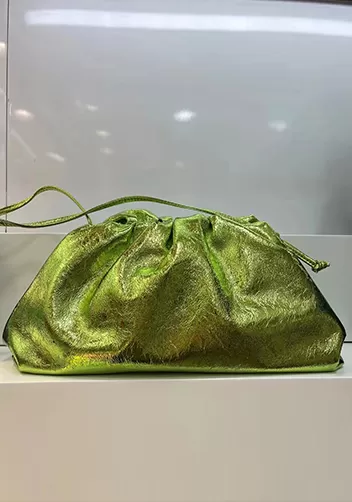 Dina Leather Large Clutch Shoulder Bag Shining Green