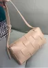 Mia Woven Smooth Leather Shoulder Bag Beige