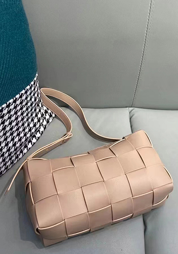 Mia Woven Smooth Leather Shoulder Bag Beige