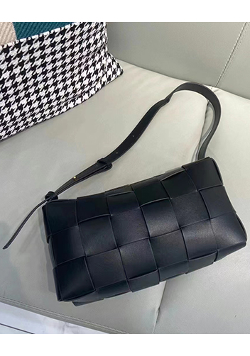 Mia Woven Smooth Leather Shoulder Bag Black