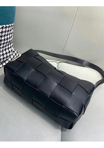 Mia Woven Smooth Leather Shoulder Bag Black