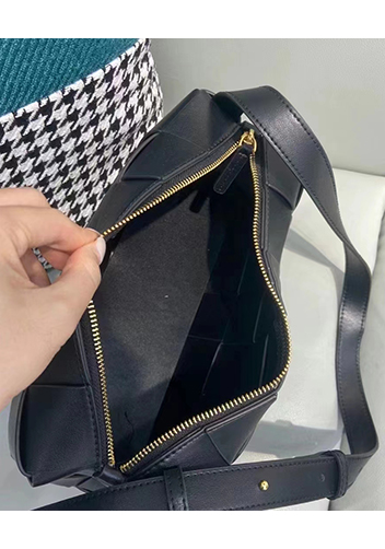 Mia Woven Smooth Leather Shoulder Bag Black