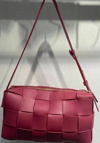 Mia Woven Smooth Leather Shoulder Bag Burgundy