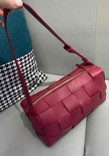 Mia Woven Smooth Leather Shoulder Bag Burgundy