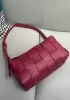 Mia Woven Smooth Leather Shoulder Bag Burgundy