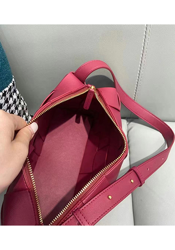 Mia Woven Smooth Leather Shoulder Bag Burgundy