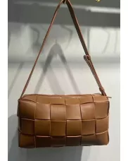 Mia Woven Smooth Leather Shoulder Bag Camel