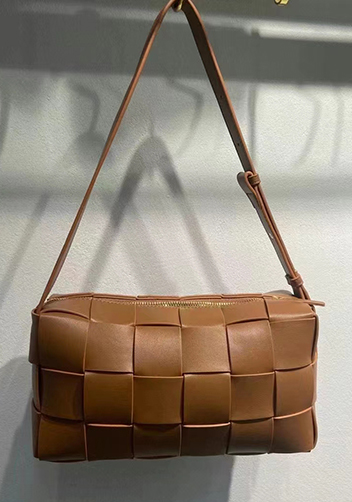 Mia Woven Smooth Leather Shoulder Bag Camel