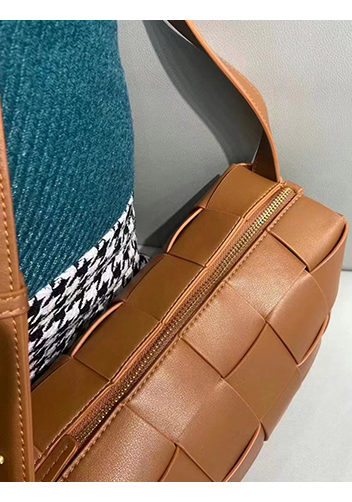 Mia Woven Smooth Leather Shoulder Bag Camel