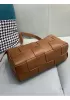 Mia Woven Smooth Leather Shoulder Bag Camel