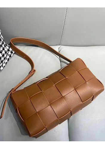 Mia Woven Smooth Leather Shoulder Bag Camel