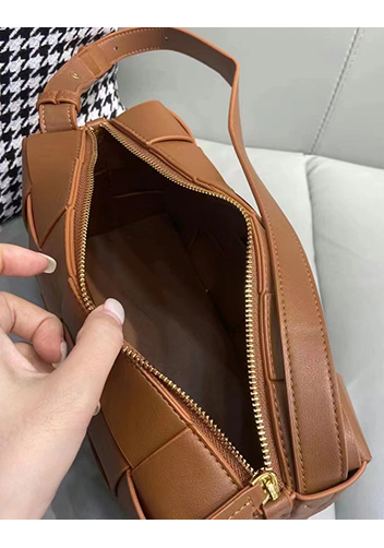 Mia Woven Smooth Leather Shoulder Bag Camel