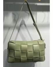 Mia Woven Smooth Leather Shoulder Bag Green