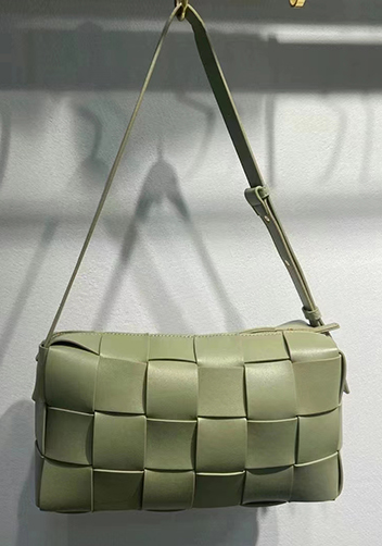Mia Woven Smooth Leather Shoulder Bag Green