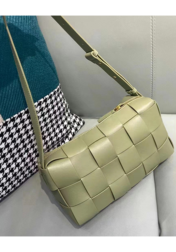 Mia Woven Smooth Leather Shoulder Bag Green