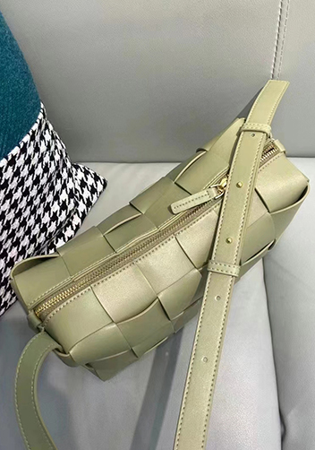 Mia Woven Smooth Leather Shoulder Bag Green