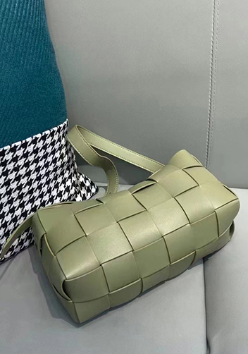 Mia Woven Smooth Leather Shoulder Bag Green