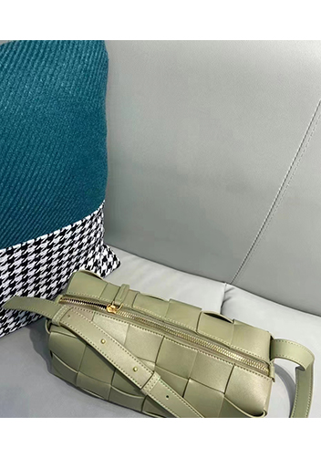 Mia Woven Smooth Leather Shoulder Bag Green