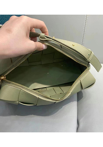 Mia Woven Smooth Leather Shoulder Bag Green