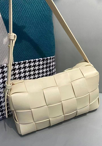 Mia Woven Smooth Leather Shoulder Bag Yellow