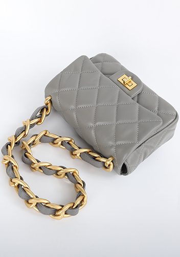 Adele Classic Flap Small Lambskin Chain Bag Grey