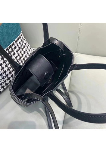 Mia Woven Smooth Leather Shoulder Tote Black