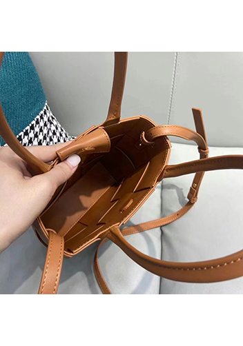 Mia Woven Smooth Leather Shoulder Tote Camel