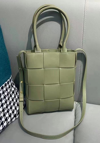 Mia Woven Smooth Leather Shoulder Tote Green