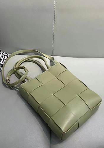 Mia Woven Smooth Leather Shoulder Tote Green